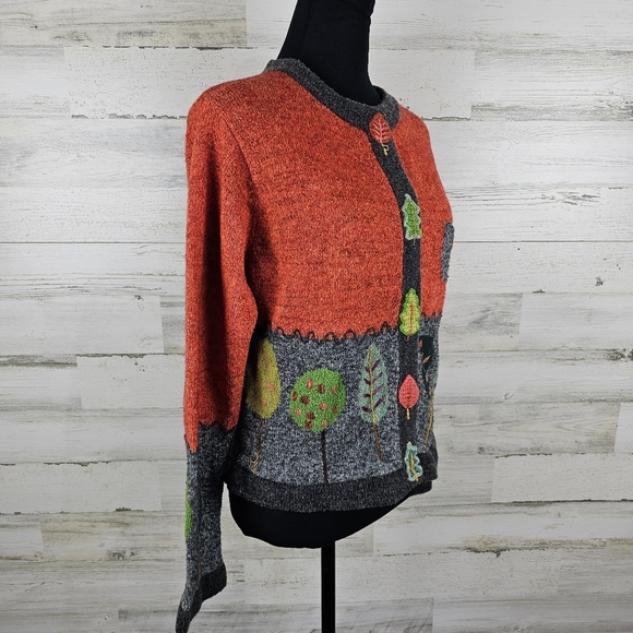 VTG In Stitches Wool Blend Cardigan Sweater Sz Medium Orange Embroidered Whimsy - Picture 7 of 15